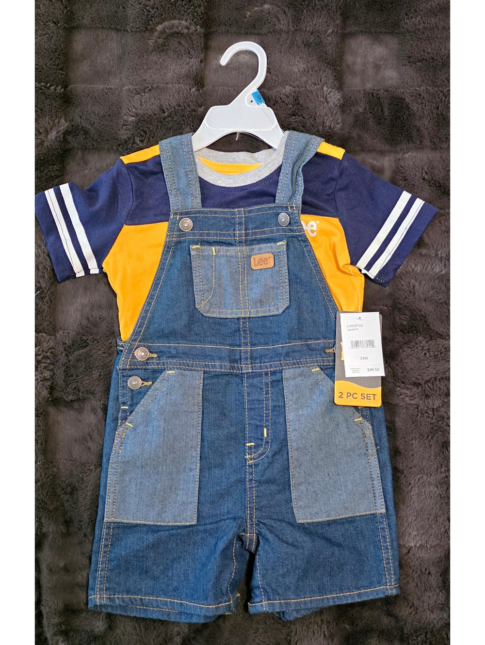 Lee 18-24M 2pc Denim Overalls & Colorblock Short Sleeve T-Shirt Set